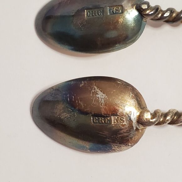 Antique 4 Pc Nickel Silver Coffee Spoon Twist Handle Numbered C.R. Carlstrom - Picture 12 of 14